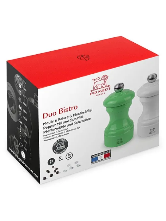 Peugeot Saveurs Bistro Duo de moulins à poivre et à sel manuels en bois laqué, vert et blanc, 10 cm - 4in -> Duos Et Combi 2 En 1|Moulins À Sel Et Salières