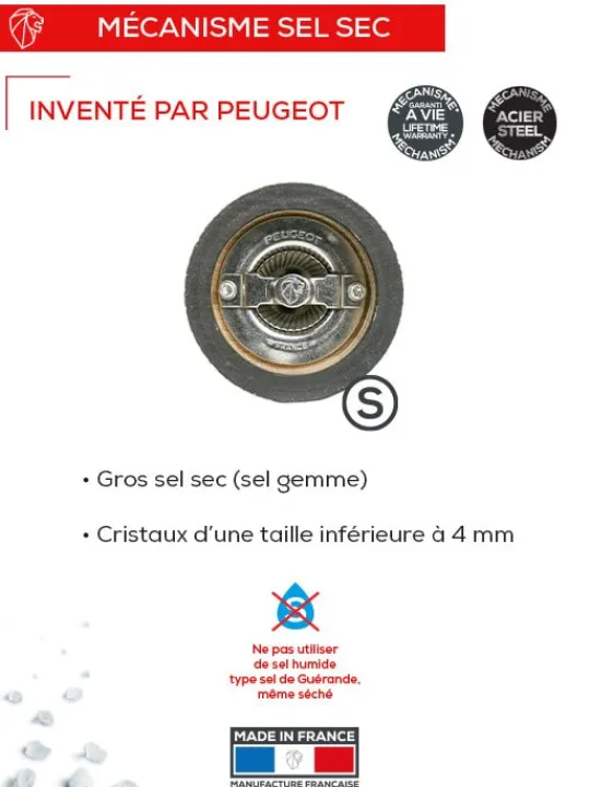 Peugeot Saveurs Checkmate Moulin à sel manuel en bois, , 30 cm - 12in -> Moulins À Sel Et Salières