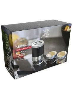 Peugeot Saveurs Maestro Bar à poivres - moulin à poivre u'select accompagné de 3 grands crus de poivres, de 3 réservoirs interchangeables, noir mat -><noscript><img width=