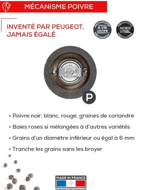 Peugeot Saveurs Paris nature black Moulin à poivre manuel en bois upcyclé et son poivre fair trade, noir, 18 cm - 7in -> Moulins À Poivre