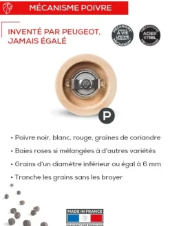 Peugeot Saveurs Paris nature black Moulin à poivre manuel en bois upcyclé et son poivre fair trade, noir, 22 cm - 9in -><noscript><img width=